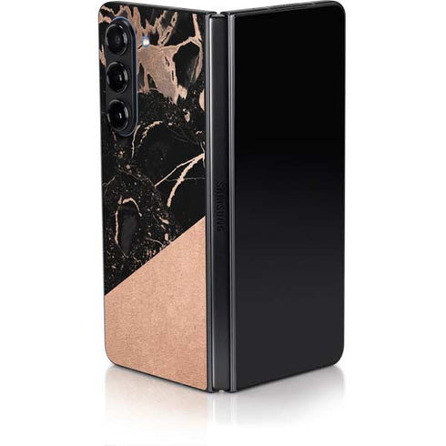 Black and Rose Gold Marble Split Galaxy Z Fold5 5G Skin